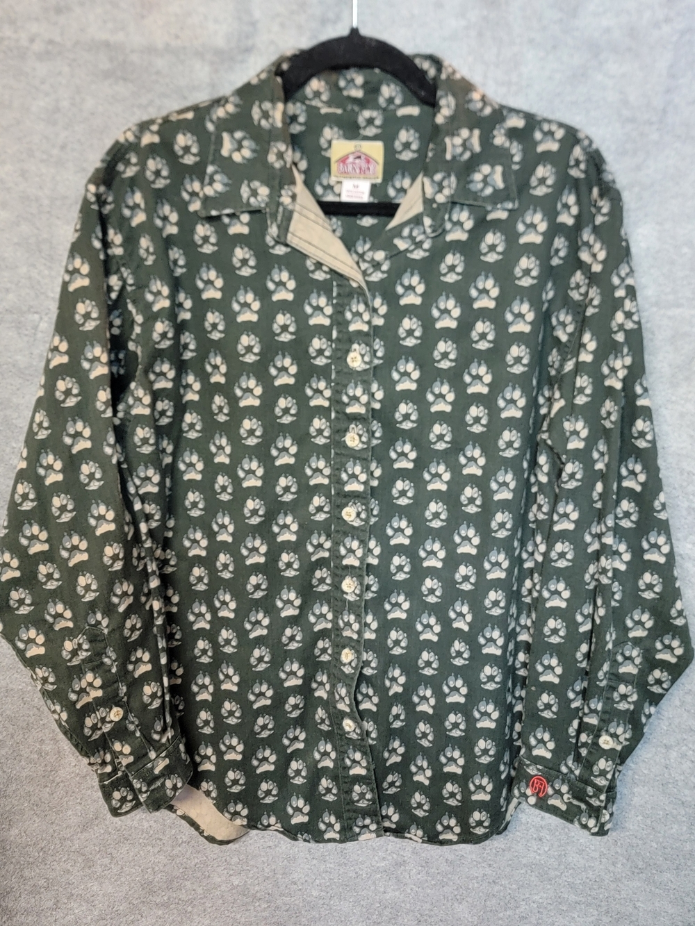 Barn Fly Paw Print Green Button-Down Shirt